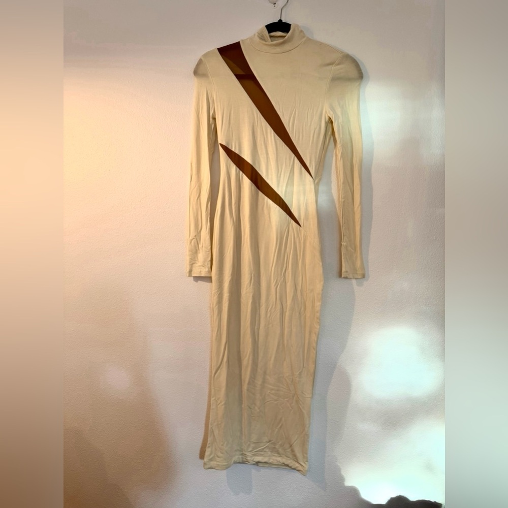 JLUXLABEL Cream Long Sleeve Cut-Out Dress